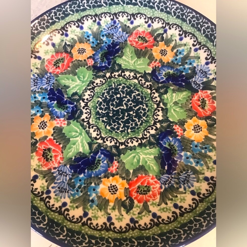 Polish Pottery Unikat 8” Plate Salad Bread Floral